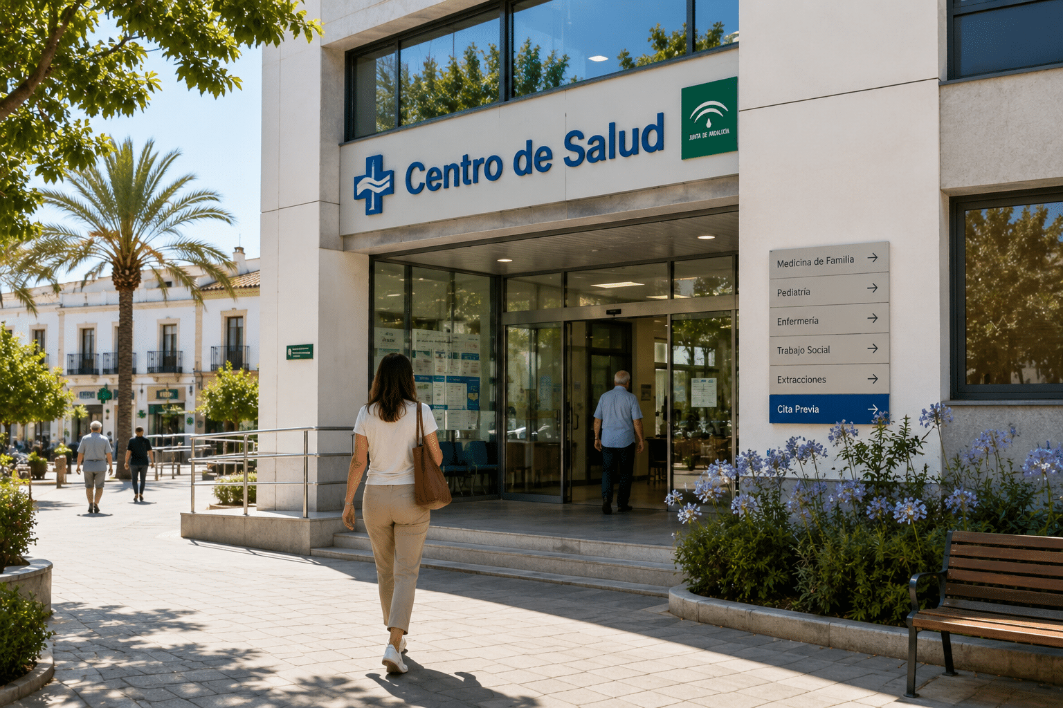 Modern Spanish health clinic representing healthcare access and medical services in Spain