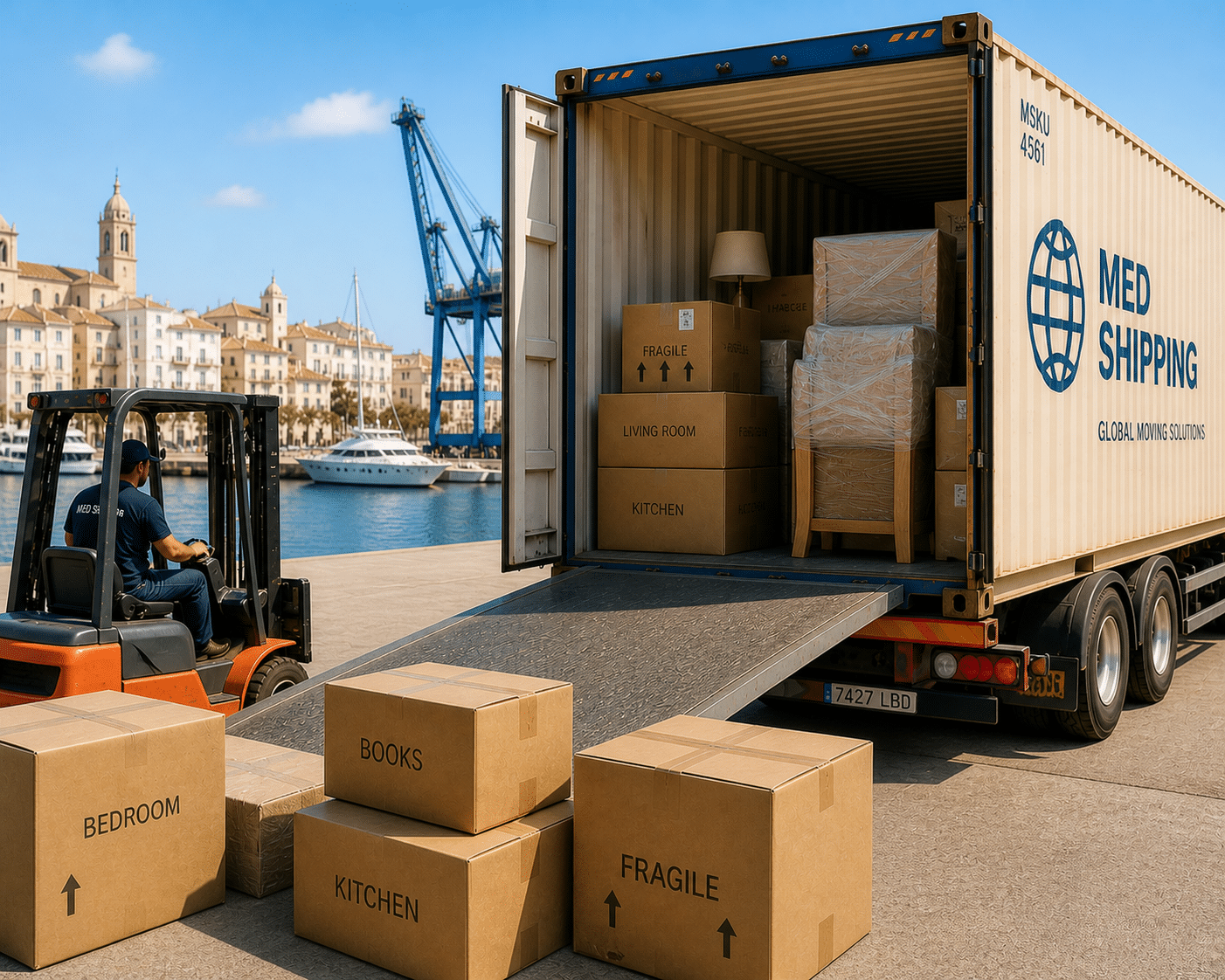 Shipping household goods to Spain through a Mediterranean port
