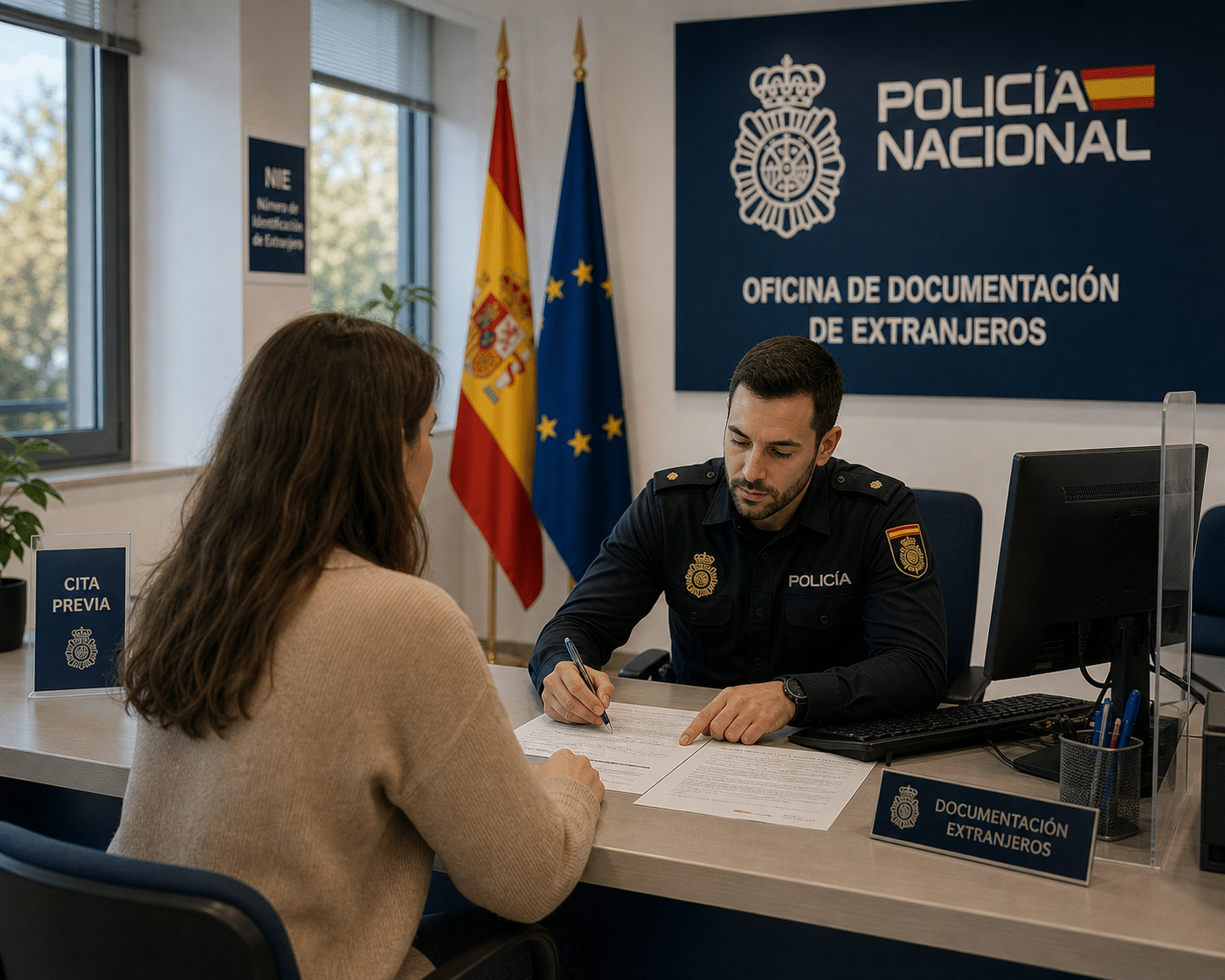 Applying for a Spanish NIE number during an appointment at a police office