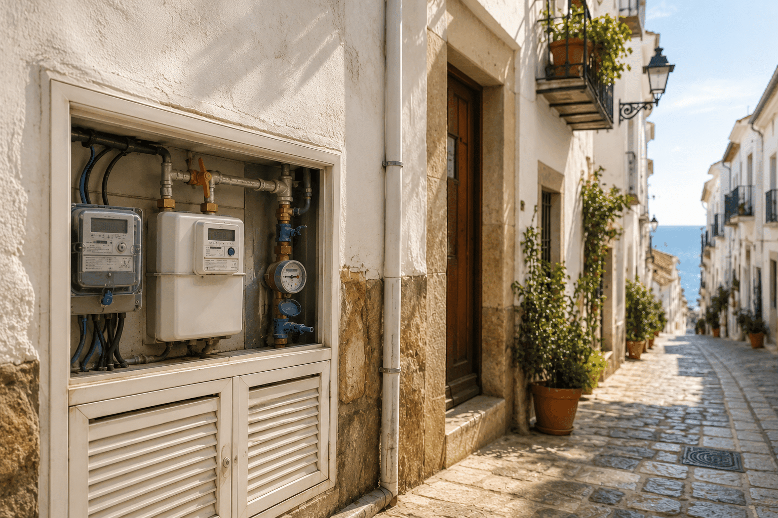 Utilities outside a spanish villa.