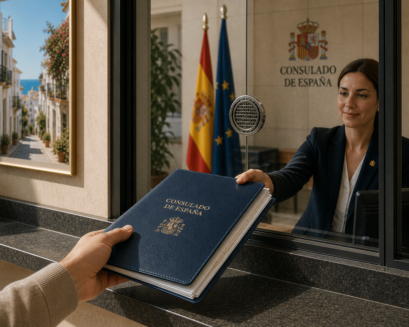 Submitting Spanish visa documentation at a Spanish consulate office