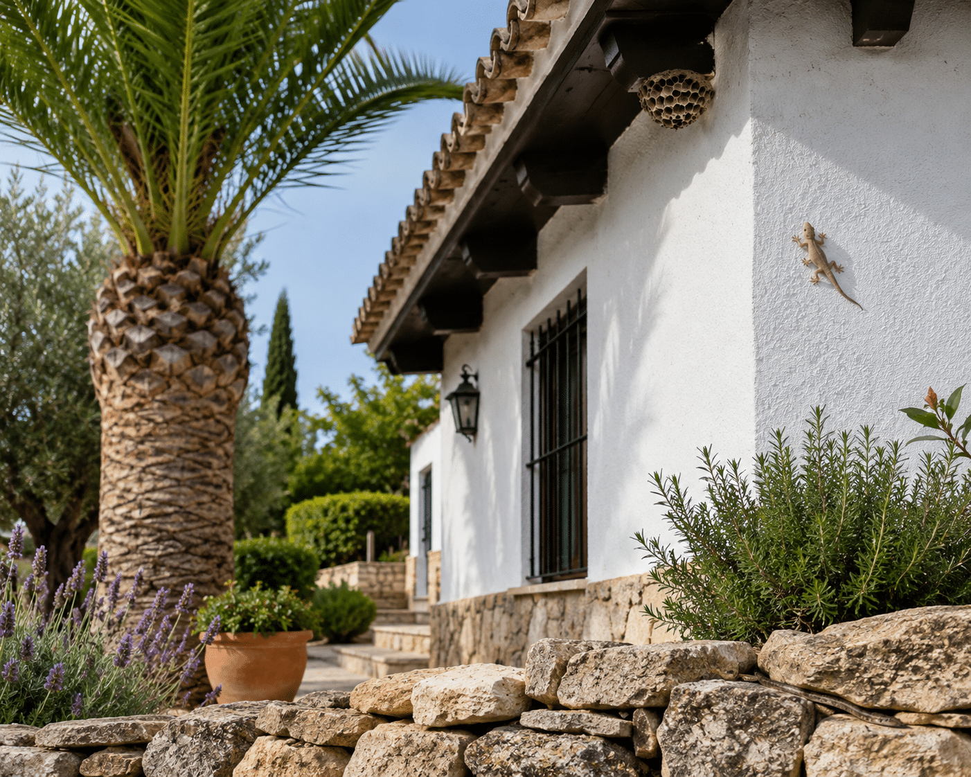 Mediterranean street with a Spanish language school representing learning Spanish while living in Spain
