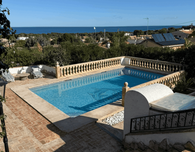 Pool area overlooking the Mediterranean.